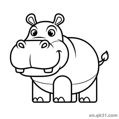 Free printable Cute Cartoon Hippo Standing Forward with Small Ears Coloring Page coloring page