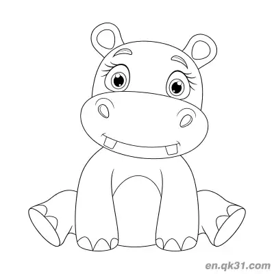 Free printable Cute Cartoon Hippo with Big Eyes Sitting Quietly Coloring Page coloring page