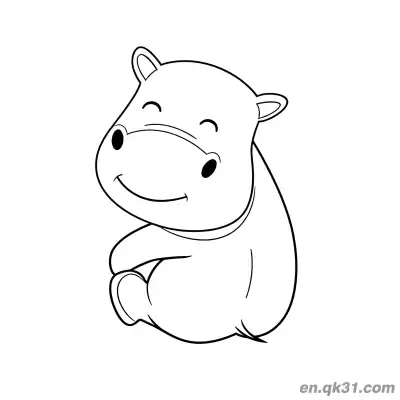 Free printable Cute Cartoon Hippo with Closed Eyes Hugging Knees Coloring Page coloring page