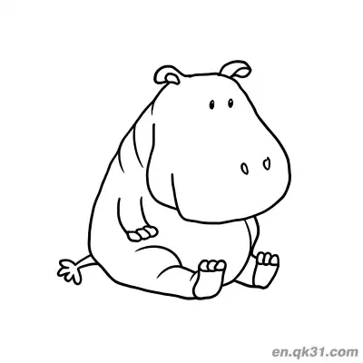 Free printable Minimalist Cartoon Hippo Sitting with Cute Expression Coloring Page coloring page
