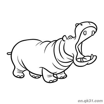 Free printable Realistic Style Cartoon Hippo with Mouth Wide Open Coloring Page coloring page