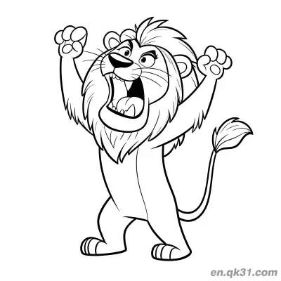 Free printable Cartoon Lion Cheering Celebrating Coloring Page coloring page