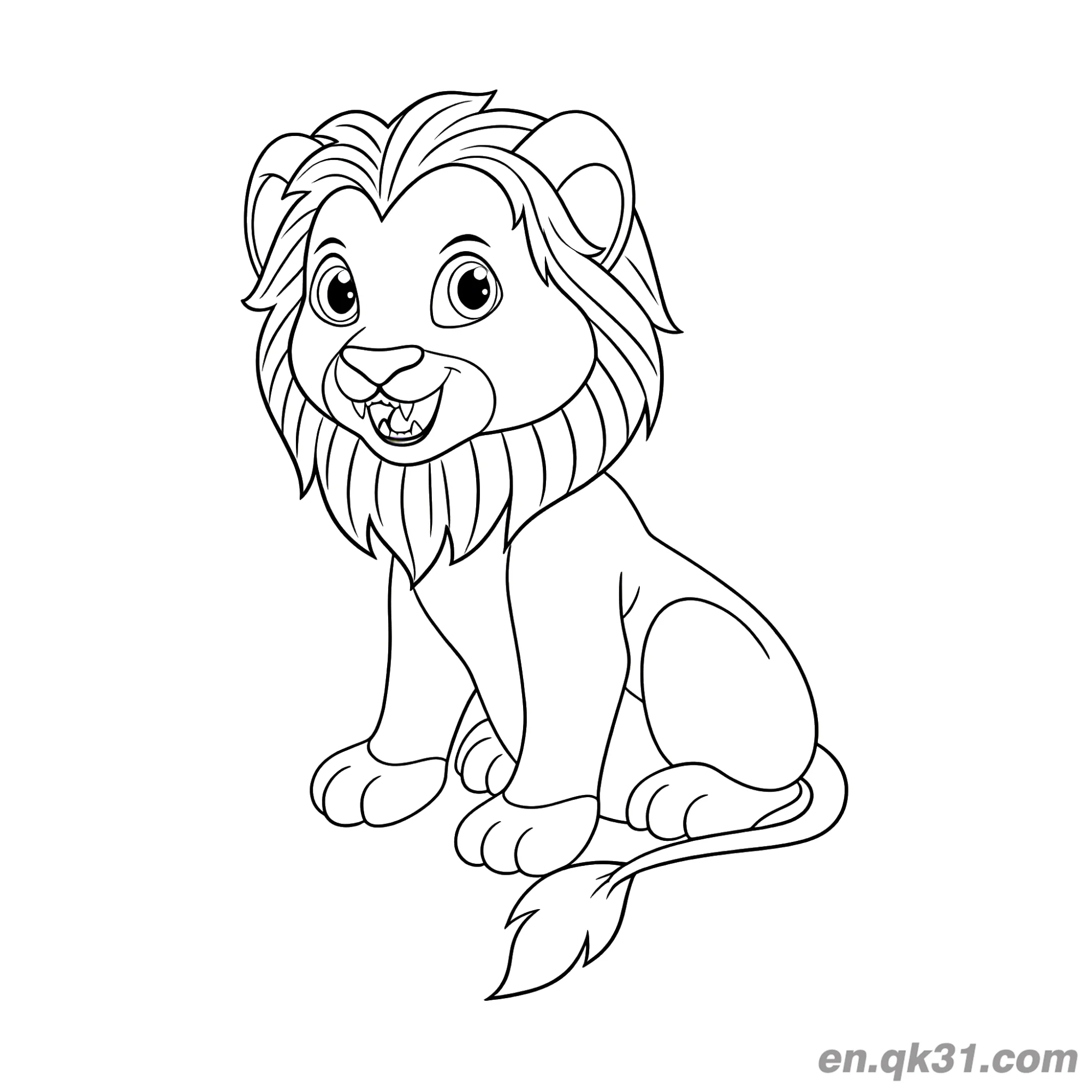 Cartoon Lion Cub Sitting with a Smile Coloring Page – Free Printable Coloring Page for Kids and Adults