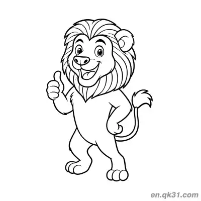Free printable Cartoon Lion Grinning and Giving a Thumbs Up Coloring Page coloring page
