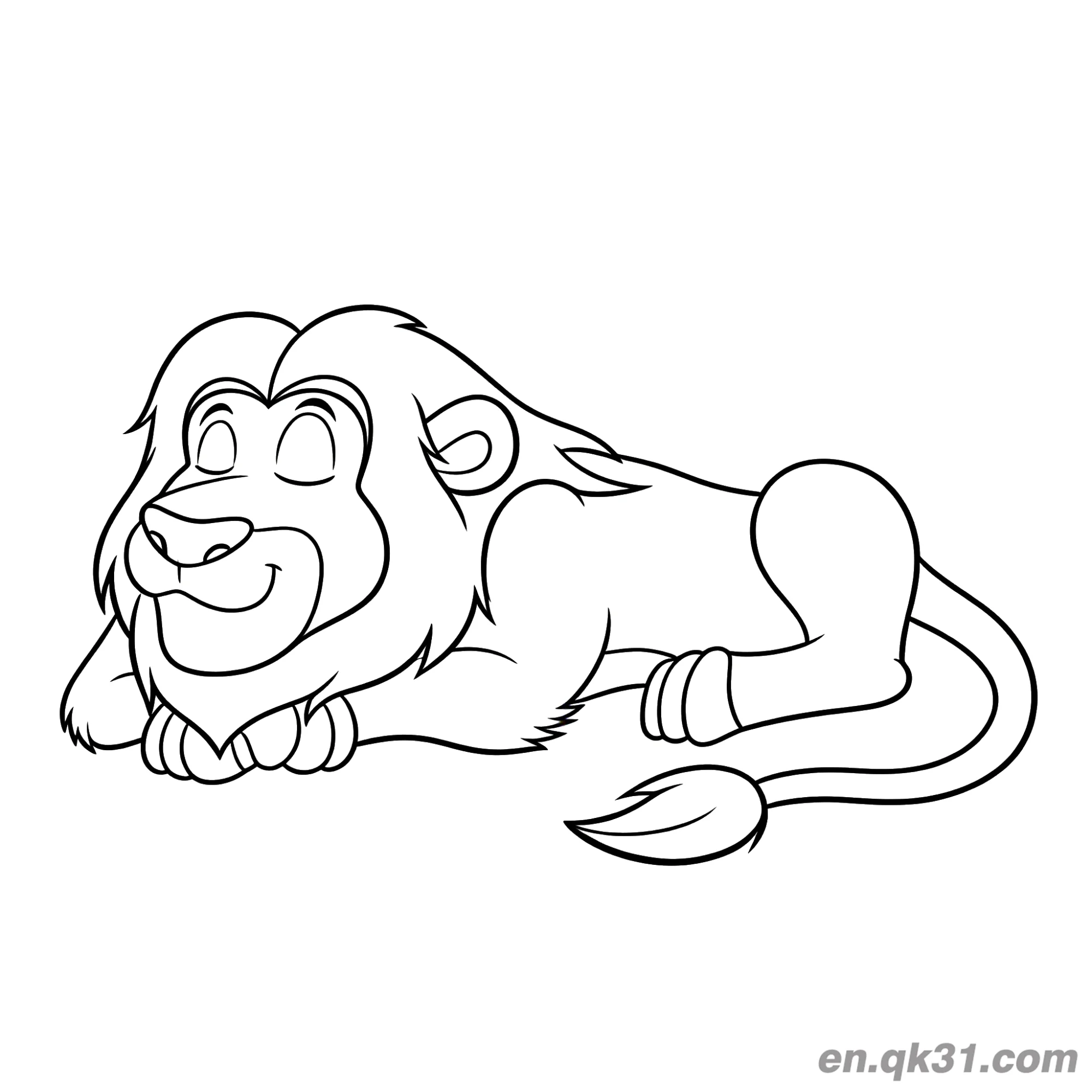 Cartoon Lion Resting with Eyes Closed Coloring Page – Free Printable Coloring Page for Kids and Adults