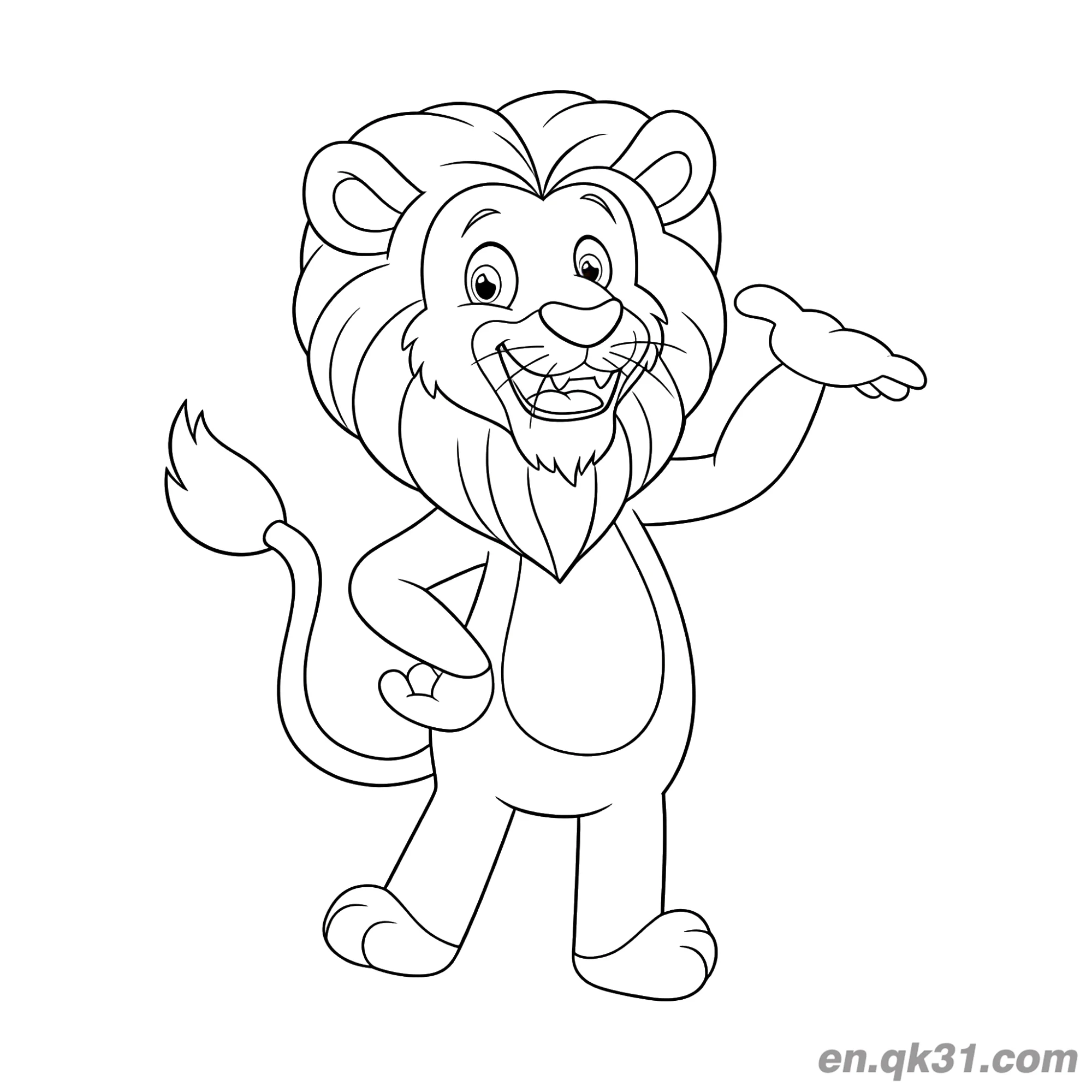 Cartoon Lion Waving a Welcome Coloring Page – Free Printable Coloring Page for Kids and Adults
