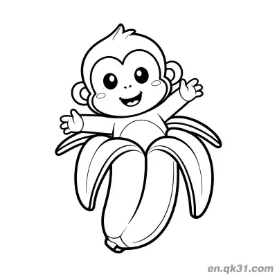 Free printable Baby Monkey Peeking Out From a Banana Coloring Page coloring page