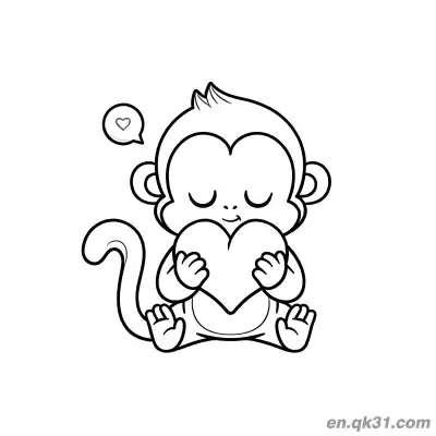 Free printable Cartoon Baby Monkey Holding a Heart and Meditating Coloring Page coloring page