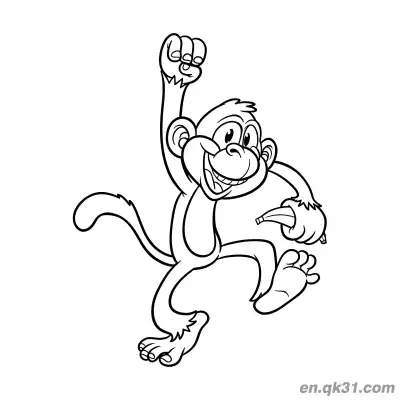 Free printable Cartoon Monkey Cheering with a Banana Coloring Page coloring page
