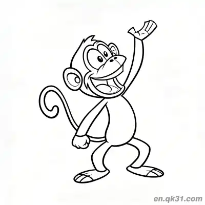 Free printable Cartoon Monkey Cheering with Raised Hand Coloring Page coloring page