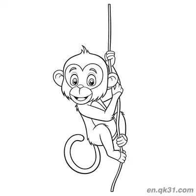 Free printable Cartoon Monkey Climbing Up a Rope Coloring Page coloring page