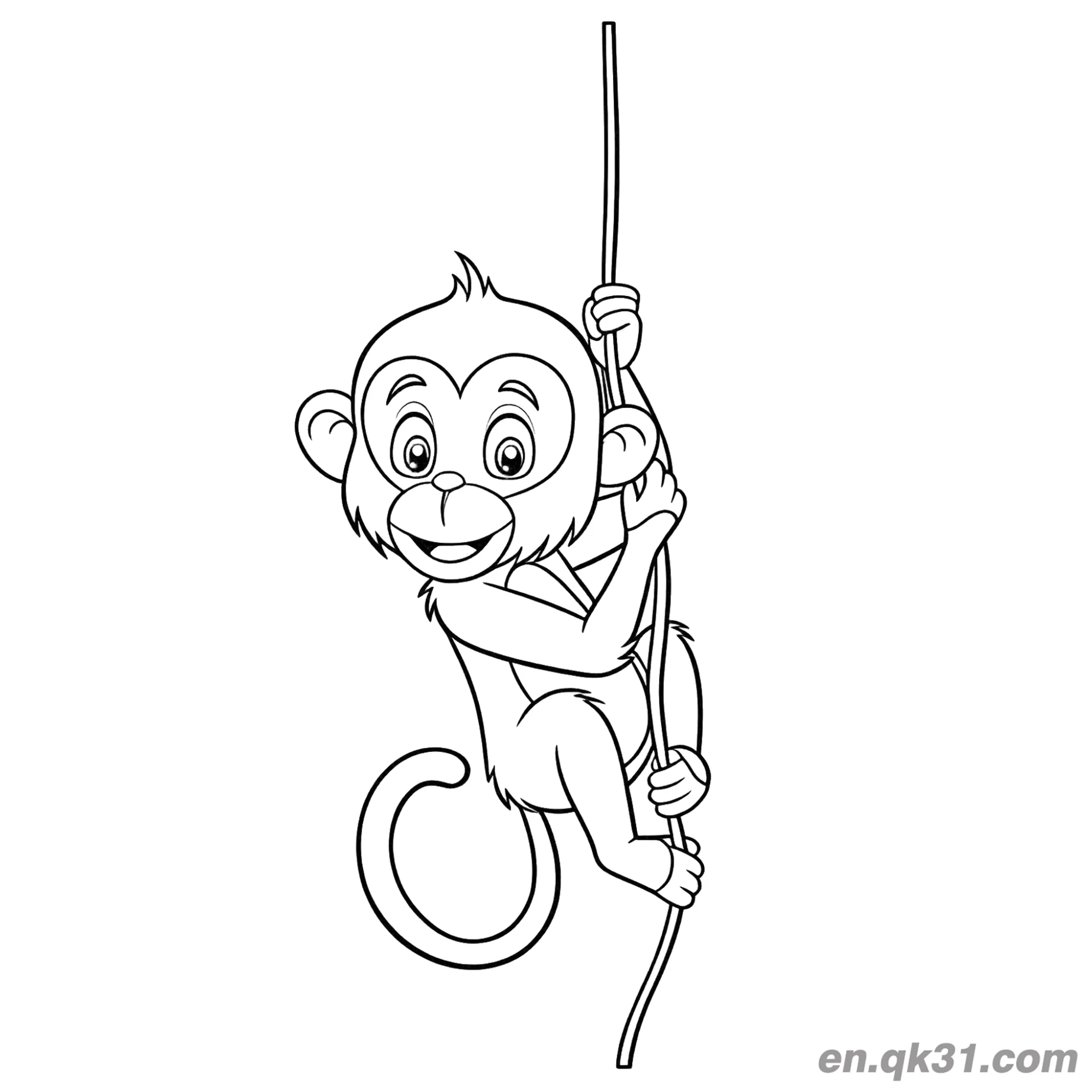 Cartoon Monkey Climbing Up a Rope Coloring Page – Free Printable Coloring Page for Kids and Adults