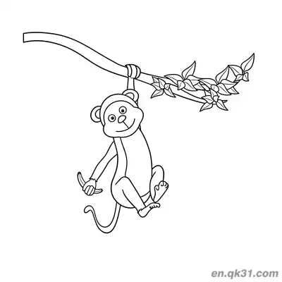 Free printable Cartoon Monkey Hanging on a Branch with a Banana Coloring Page coloring page