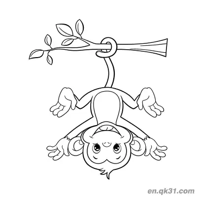 Free printable Cartoon Monkey Hanging Upside Down from a Branch Coloring Page coloring page