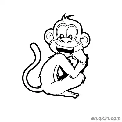 Free printable Cartoon Monkey Laughing with Hand on Cheek Coloring Page coloring page