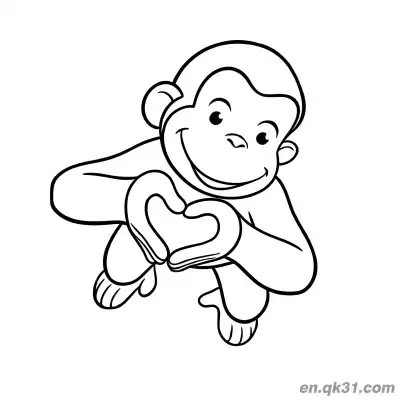 Free printable Cartoon Monkey Making a Heart Shape and Smiling Coloring Page coloring page