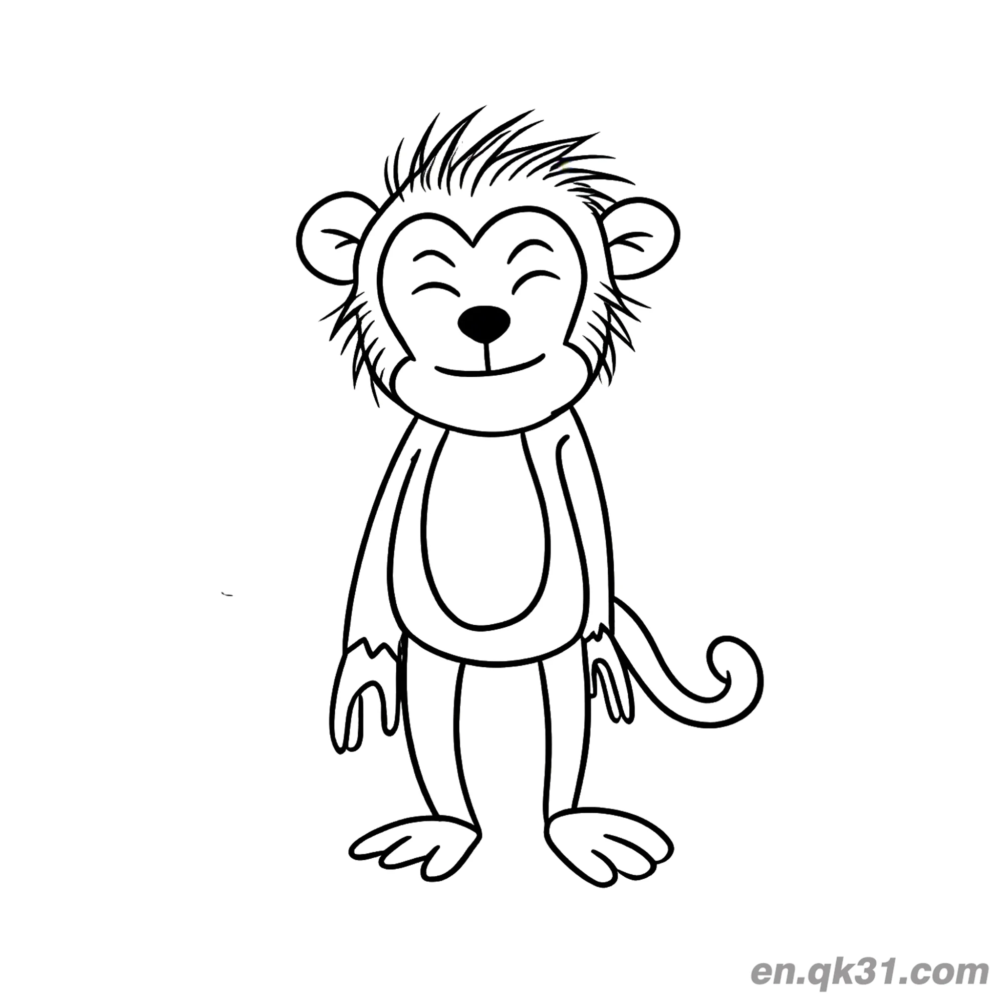 Cartoon Monkey Smiling with Closed Eyes Coloring Page – Free Printable Coloring Page for Kids and Adults