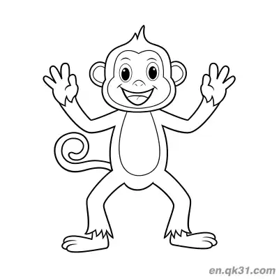 Free printable Cartoon Monkey Waving and Laughing Coloring Page coloring page