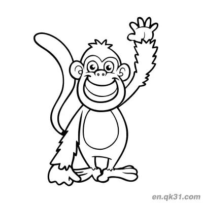 Free printable Cartoon Monkey Waving and Smiling Coloring Page coloring page