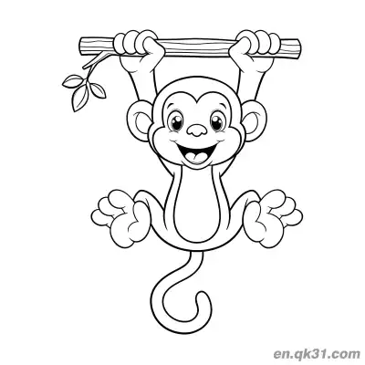 Free printable Cute Baby Monkey Hanging from a Tree Branch Coloring Page coloring page