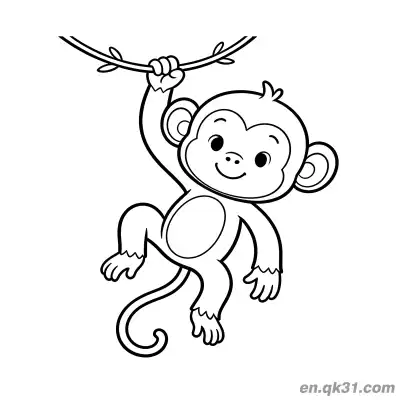 Free printable Cute Baby Monkey Hanging from a Vine Coloring Page coloring page