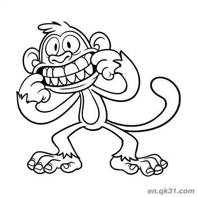 Free printable Funny Cartoon Monkey Grinning with Big Teeth Coloring Page coloring page