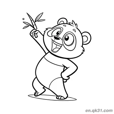 Free printable Cartoon Panda Cheering with a Bamboo Stick Coloring Page coloring page