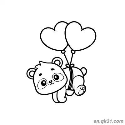 Free printable Cartoon Panda Flying with Heart Balloons Coloring Page coloring page