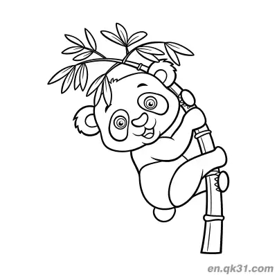 Free printable Cartoon Panda Hanging Upside Down with Bamboo Sprig Coloring Page coloring page