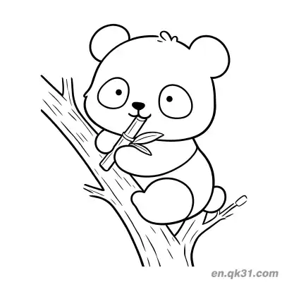 Free printable Cartoon Panda Sitting on a Branch Chewing Bamboo Coloring Page coloring page
