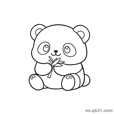 Free printable Cute Baby Panda Holding Bamboo Leaves and Smiling Coloring Page coloring page