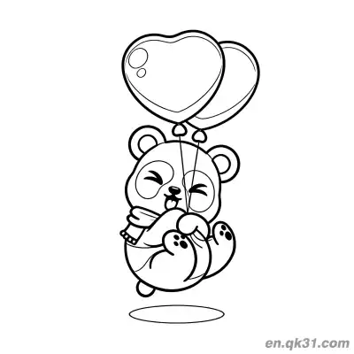 Free printable Cute Panda Floating with Heart Balloons Coloring Page coloring page