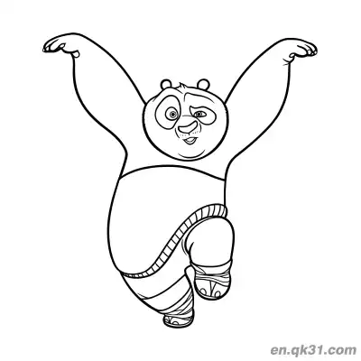 Free printable Kung Fu Panda Jumping with Arms Raised Coloring Page coloring page