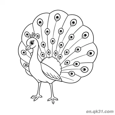 Free printable Cartoon Peacock with Circular Spread Tail Feathers Coloring Page coloring page