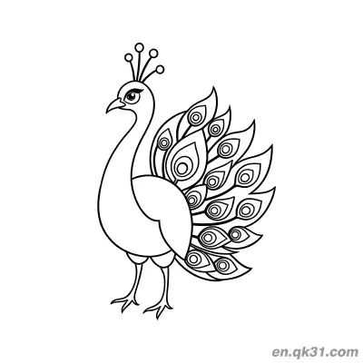 Free printable Cartoon Peacock with Detailed Eye Spot Patterns Coloring Page coloring page