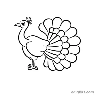Free printable Cartoon Peacock with Fan-Shaped Tail Feathers Coloring Page coloring page