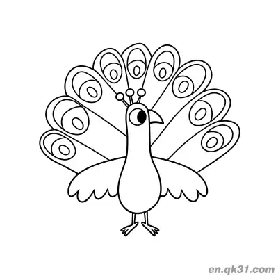 Free printable Cartoon Peacock with Fully Spread Tail Feathers Facing Forward Coloring Page coloring page