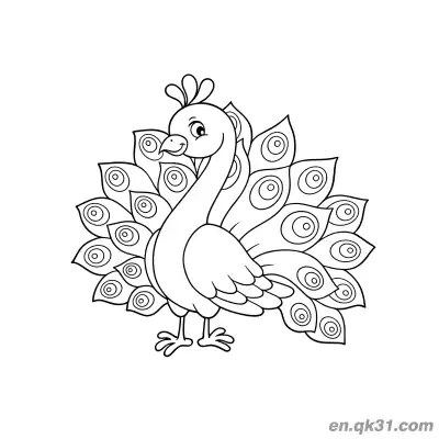Free printable Cartoon Peacock with Gentle Side Glance Coloring Page coloring page