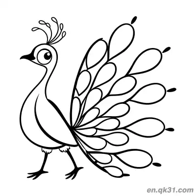 Free printable Cartoon Peacock with Long Flowing Tail Feathers Coloring Page coloring page