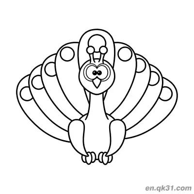 Free printable Cartoon Peacock with Round Eyes Facing Forward Coloring Page coloring page