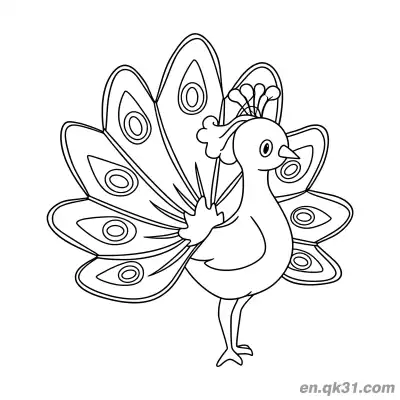Free printable Cartoon Peacock with Side Spread Tail Feathers Coloring Page coloring page