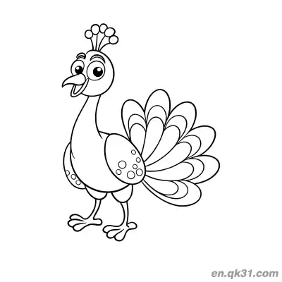 Free printable Cartoon Peacock with Spotted Wings and a Smiling Face Coloring Page coloring page