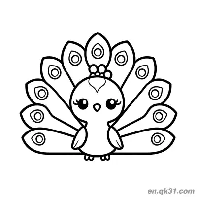 Free printable Chibi Cute Cartoon Peacock Coloring Page coloring page