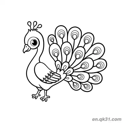 Free printable Cute Cartoon Peacock with Big Eyes Coloring Page coloring page