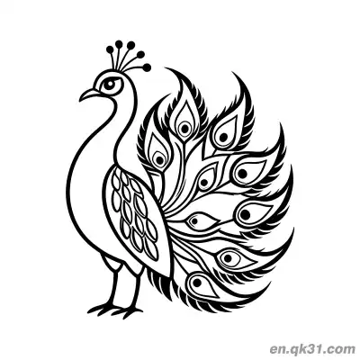 Free printable Decorative Peacock with Flame-Shaped Tail Feathers Coloring Page coloring page