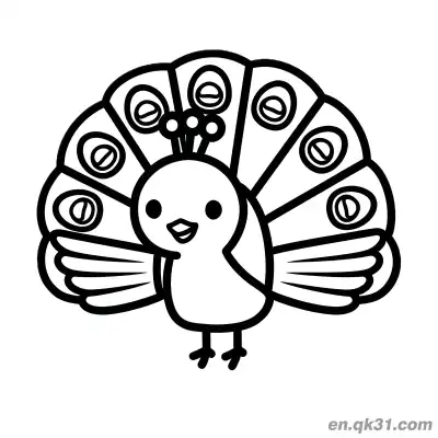 Free printable Minimalist Chibi Cartoon Peacock Coloring Page coloring page