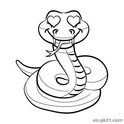 Free printable Cartoon Snake with Heart-Shaped Eyes Coloring Page coloring page