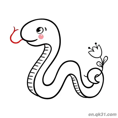 Free printable Cartoon Snake with Red Tongue and Flower on Tail Coloring Page coloring page