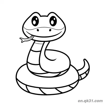 Free printable Cute Cartoon Snake Smiling with Tongue Out Coloring Page coloring page