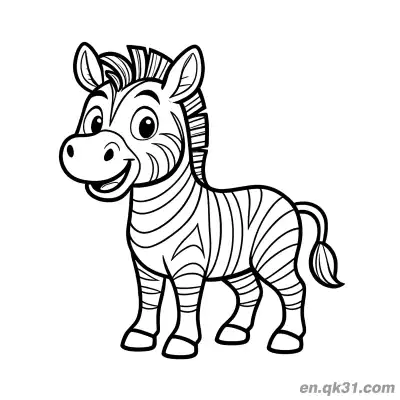 Free printable Baby Zebra with Round Eyes Standing and Smiling Coloring Page coloring page